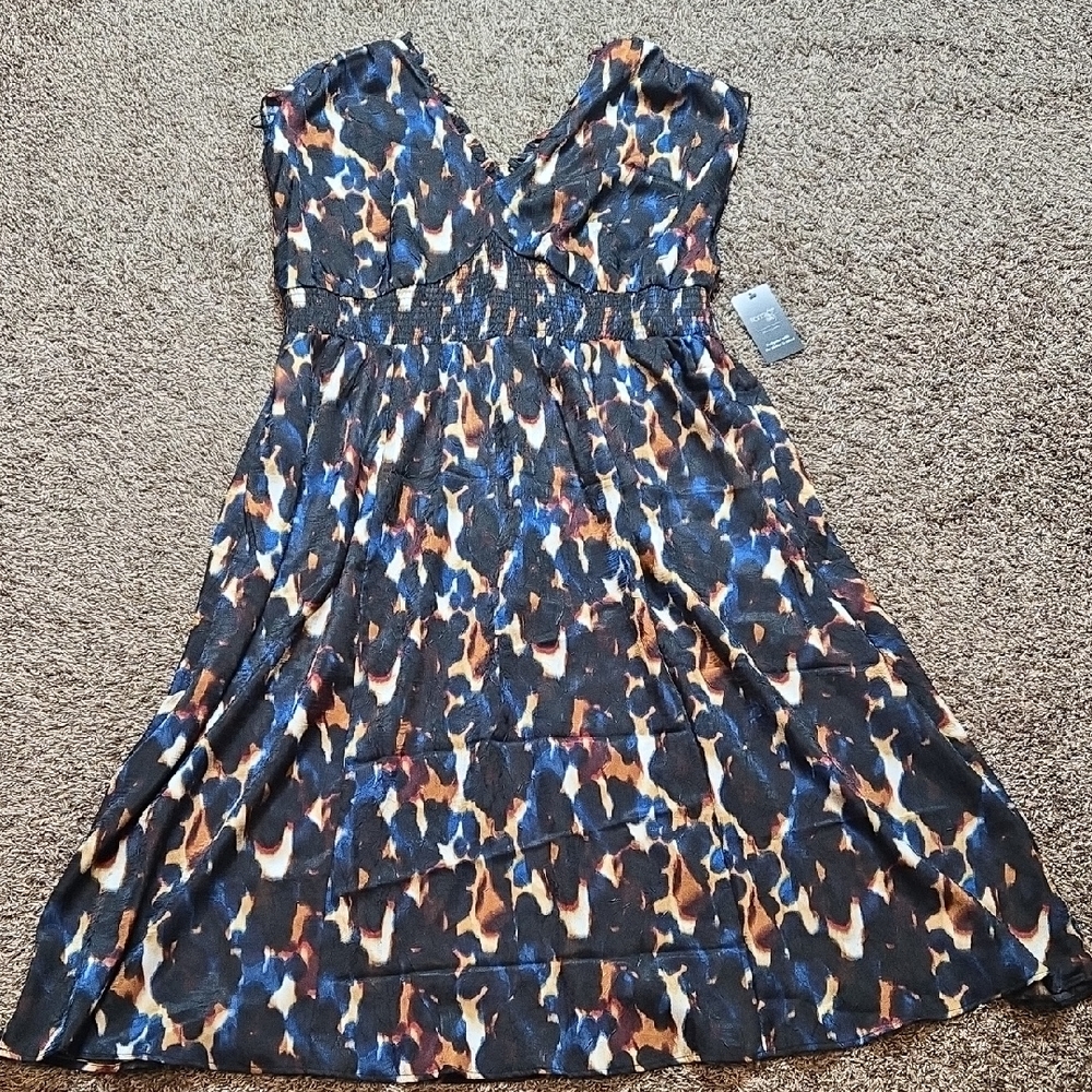 Terra & Sky Black Label 2X 20W - 22W Plus Size V Neck Maxi Dress Abstract Animal